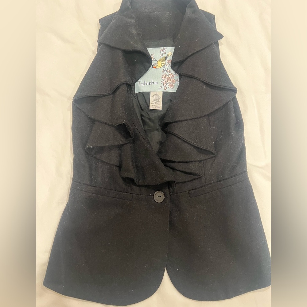 Anthropologie Elegant Black Ruffle Vest - Picture 3 of 5